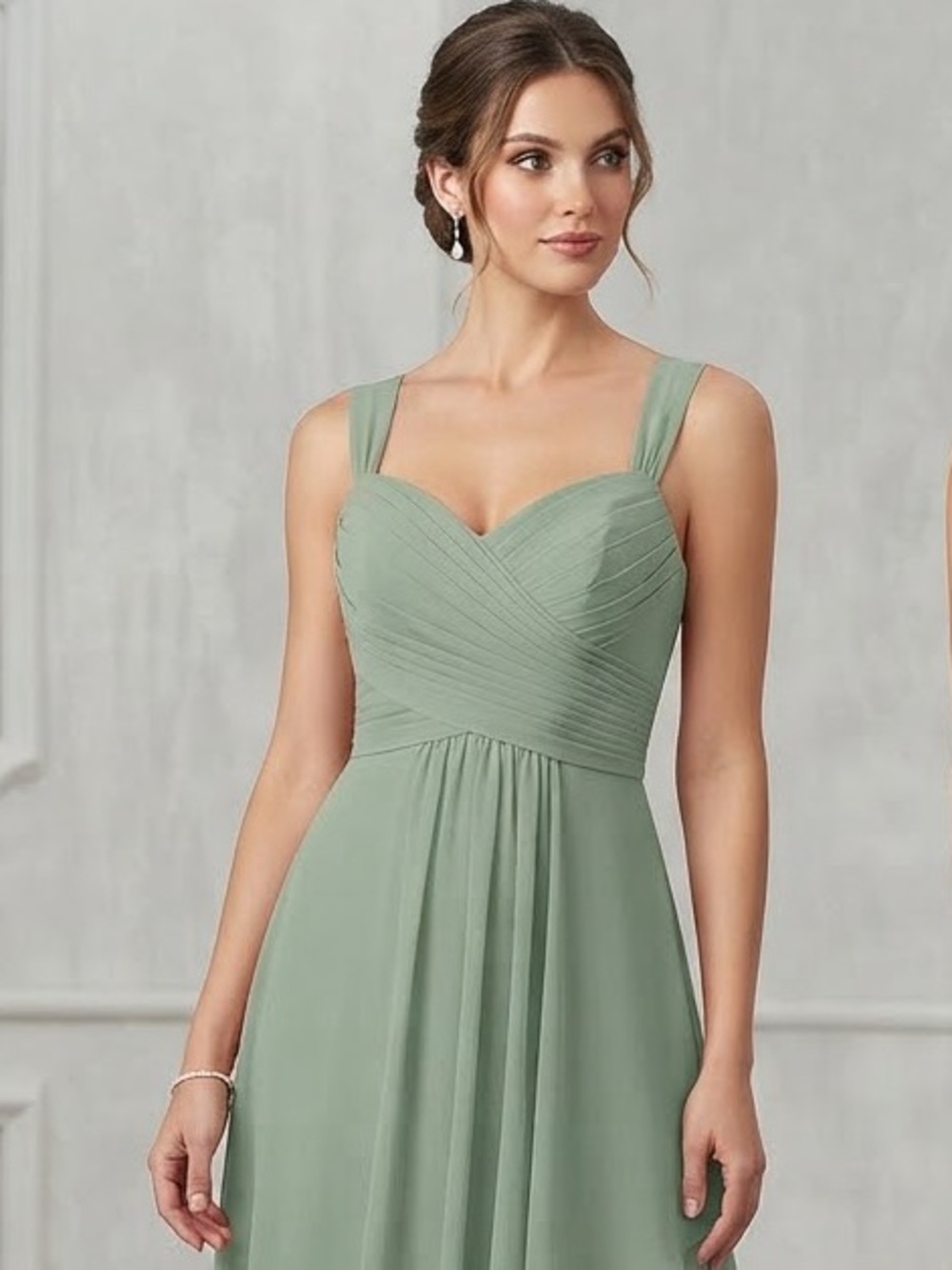 Sage Green Chiffon Pleated Formal / Bridesmaid Dress